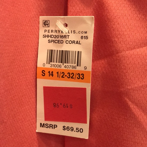 Perry Ellis Portfolio Spiced Coral Stretch Shirt. - Picture 3 of 3